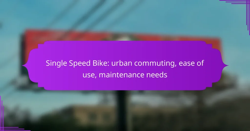 Single Speed Bike: urban commuting, ease of use, maintenance needs