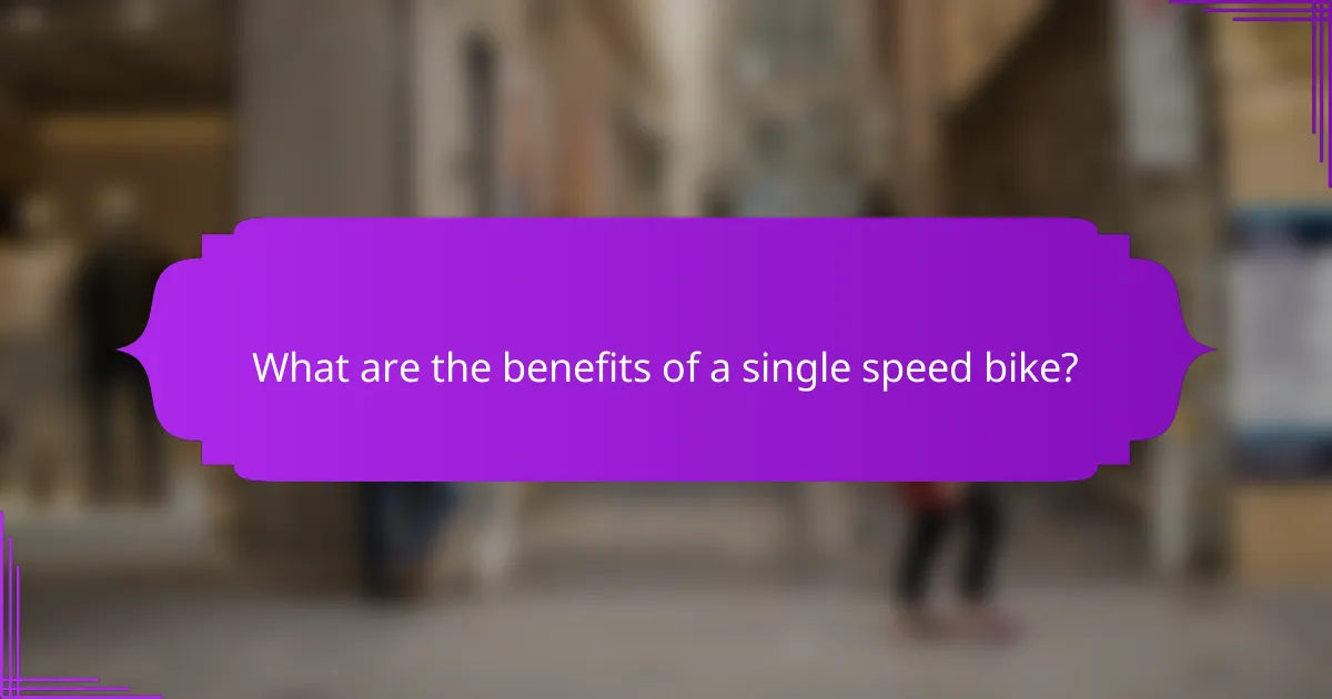 What are the benefits of a single speed bike?